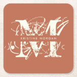 Posavasos Cuadrado De Papel Tipografía de moda nombre monograma de terracota<br><div class="desc">Tipografía de moda nombre monograma de terracota</div>