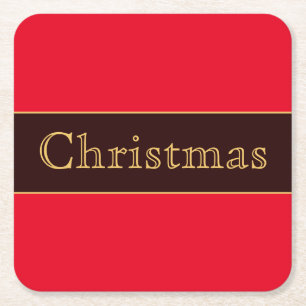 Posavasos Cuadrado De Papel Tipografía de Navidades nostálgicos rojos brillant