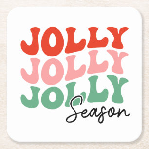 Posavasos Cuadrado De Papel Tipografía de vacaciones retro en temporada de Jol