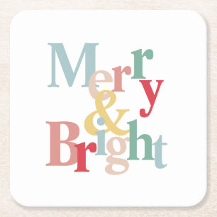 Posavasos Cuadrado De Papel Tipografía moderna Merry y brillante