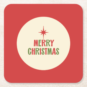 Posavasos Cuadrado De Papel Tipografía retro de la navidad del siglo medio