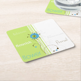 Posavasos Cuadrado De Papel Tipografía verde de flor simple moderna