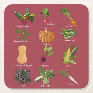 Posavasos Cuadrado De Papel Tipos de Verduras de Otoño Cosecha de Verduras de