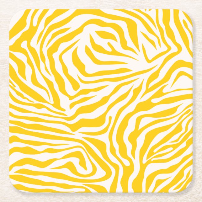 Posavasos Cuadrado De Papel Tiras de cebra amarilla Preppy Animales salvajes (Anverso)
