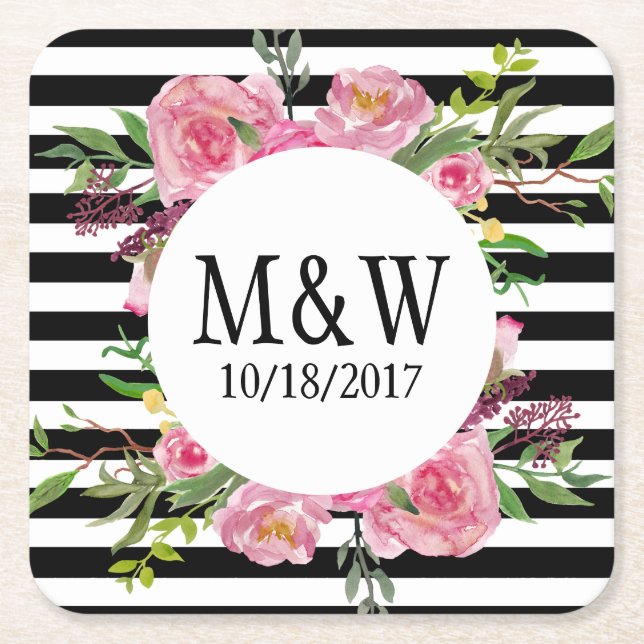 Posavasos Cuadrado De Papel Tiras y flores Personalizados de papel (Anverso)