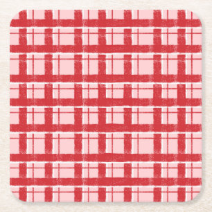 Posavasos Cuadrado De Papel Título Patrón de Cuadros Texturizado Rosa y Rojo