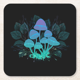 Posavasos Cuadrado De Papel Toadstools en Bushes