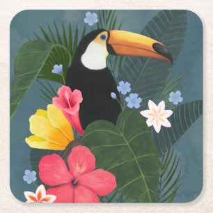 Posavasos Cuadrado De Papel Tócano tropical en la selva