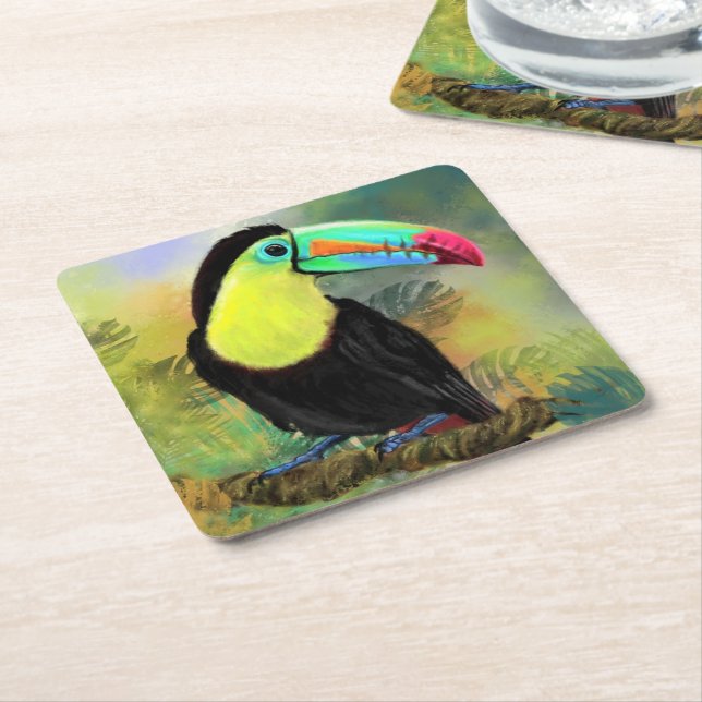 Posavasos Cuadrado De Papel Toco Toucan Paper Coaster (En perspectiva)