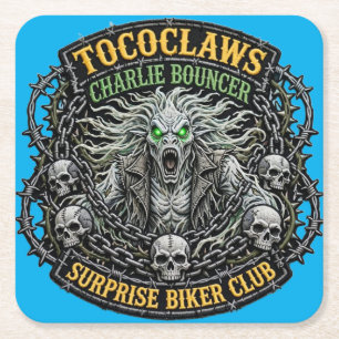 Posavasos Cuadrado De Papel TOCOCLAWS Charlie Bouncer Sorpresa Club de Motocic