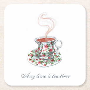 Posavasos Cuadrado De Papel Todo el tiempo es tiempo té Tea Slogan Cita Vinta