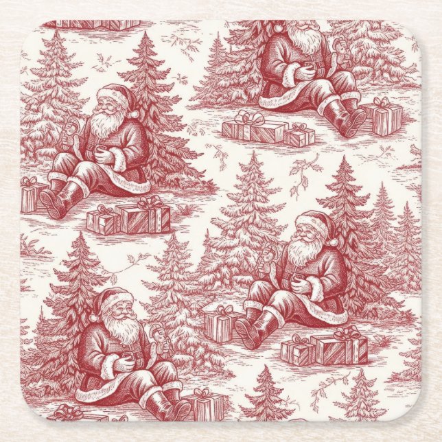 Posavasos Cuadrado De Papel Toile Rojo (Anverso)