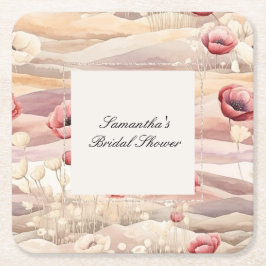 Posavasos Cuadrado De Papel Tono crema burgundy Floral Desayuno nupcial