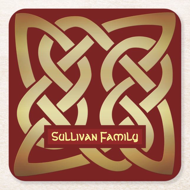 Posavasos Cuadrado De Papel Tono de bronce nudo celta (Anverso)