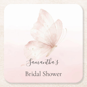 Posavasos Cuadrado De Papel Tono Rosa Rubor Romántico Mariposa Ducha Nupcial