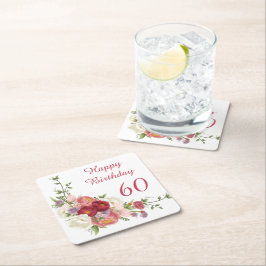 Posavasos Cuadrado De Papel Tonos de flores rosadas de Peones Blancos Felices 