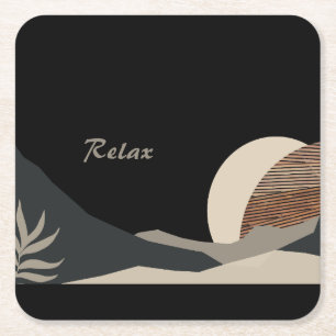 Posavasos Cuadrado De Papel Tonos Terrosos Minimalistas Boho "Relajación"