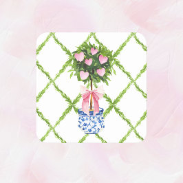 Posavasos Cuadrado De Papel Topiario cardíaco el día de San Valentín, abuelo m