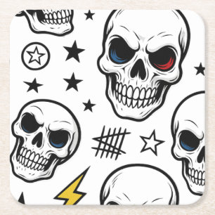 Posavasos Cuadrado De Papel Tormenta de cráneo Neon: Rock de estrella oscura