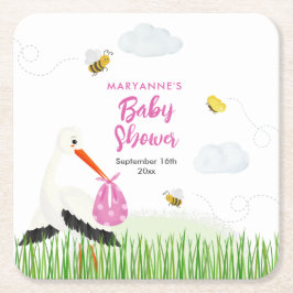 Posavasos Cuadrado De Papel Tormenta rústica con Baby Shower Chica de mariposa