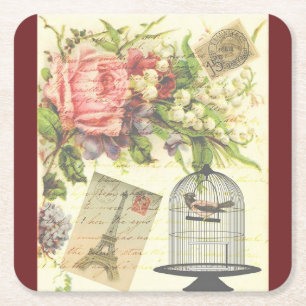 Posavasos Cuadrado De Papel Torneo de Burgundy de París