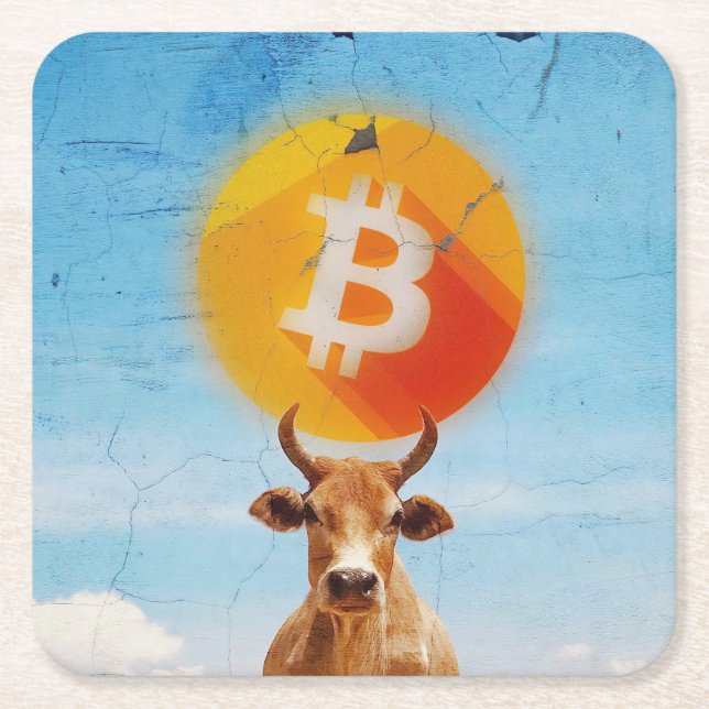 Posavasos Cuadrado De Papel Toro Resistente Bitcoin (Anverso)