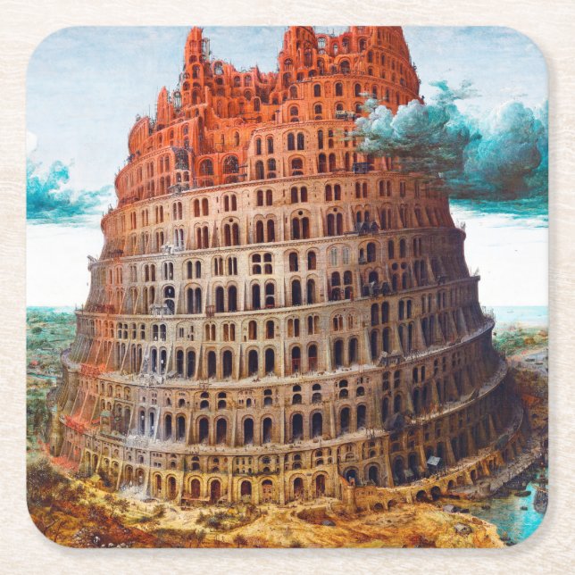 Posavasos Cuadrado De Papel Torre de Babel, Pieter Bruegel el anciano (Anverso)