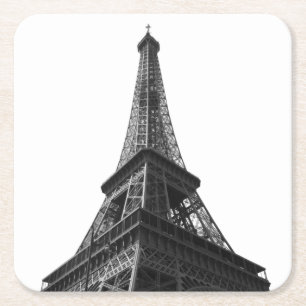 Posavasos Cuadrado De Papel Torre Eiffel Blanca y Negra Viaje Europeo de París