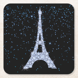 Posavasos Cuadrado De Papel Torre Eiffel con grietas azules