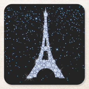 Posavasos Cuadrado De Papel Torre Eiffel con grietas azules