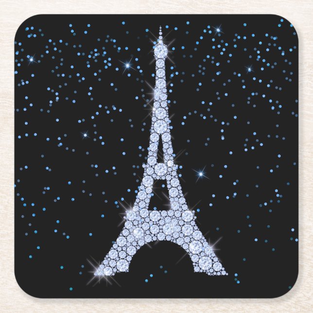 Posavasos Cuadrado De Papel Torre Eiffel con grietas azules (Anverso)