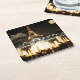 Posavasos Cuadrado De Papel Torre Eiffel de noche