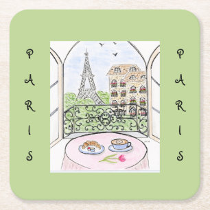 Posavasos Cuadrado De Papel Torre Eiffel de París Acuarela Caprichosa