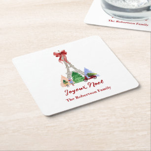 Posavasos Cuadrado De Papel Torre Eiffel de París Navidad Personalizada