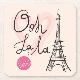 Posavasos Cuadrado De Papel Torre Eiffel dibujada mano