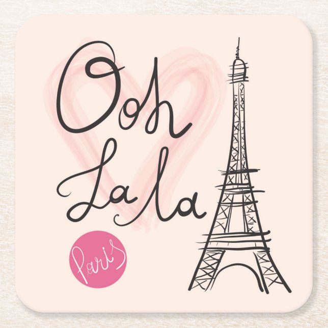 Posavasos Cuadrado De Papel Torre Eiffel dibujada mano (Anverso)