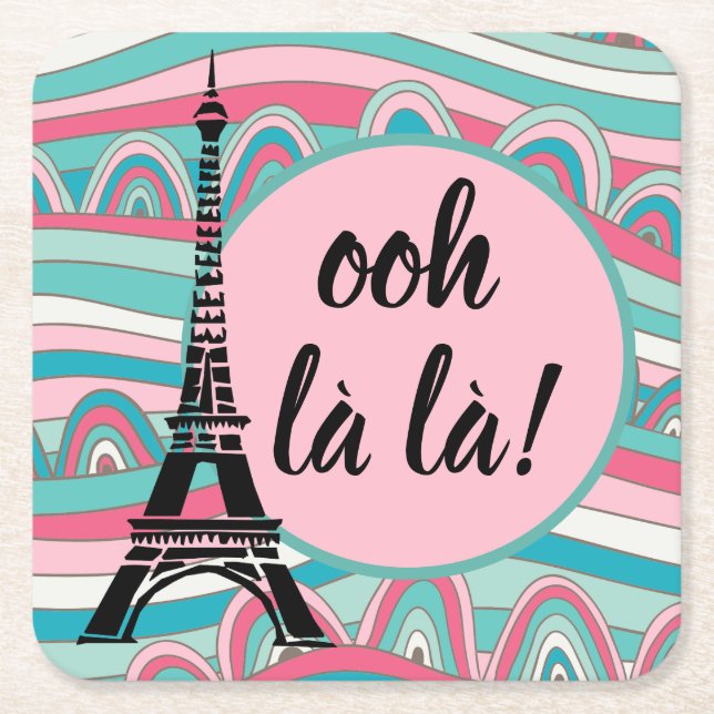 Posavasos Cuadrado De Papel Torre Eiffel Francés ¡Ooh la la!/ Monograma (Anverso)
