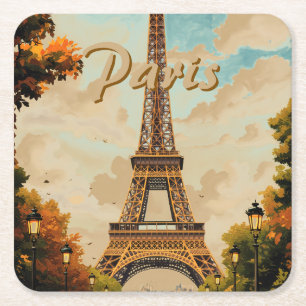 Posavasos Cuadrado De Papel Torre Eiffel París Viajes Estilo Vintage Arte Retr