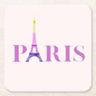 Posavasos Cuadrado De Papel Torre Eiffel-París-Vibrante y Colorido-