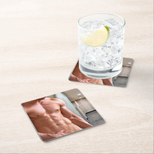 Posavasos Cuadrado De Papel Torso masculino musculoso sin camiseta de Slippery