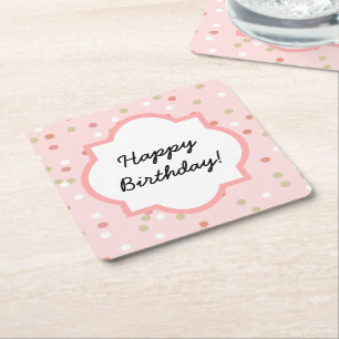 Posavasos Cuadrado De Papel Torta del confeti • El helar rosado de Buttercre