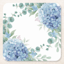 Posavasos Cuadrado De Papel Torta nupcial floral de Hortensia Azul