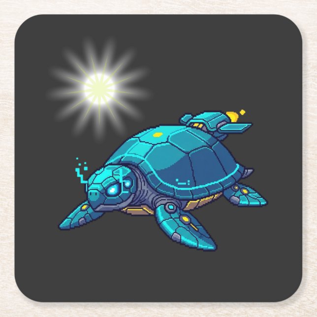 Posavasos Cuadrado De Papel Tortuga Futurista (Anverso)