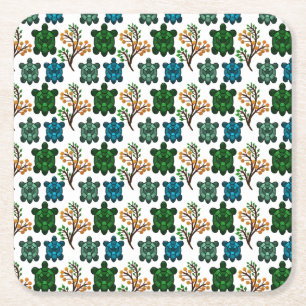 Posavasos Cuadrado De Papel Tortuga Marina Tropical Patrón Floral Océano Cos