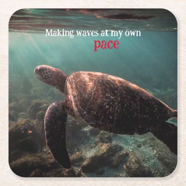 Posavasos Cuadrado De Papel Tortuga marina verde nadando bajo el agua (Anverso)