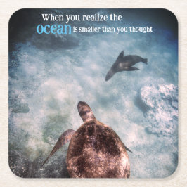 Posavasos Cuadrado De Papel Tortuga marina y león marino bajo el agua