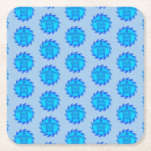Posavasos Cuadrado De Papel Tortugas tribales de Ocean Blue Maori Sun