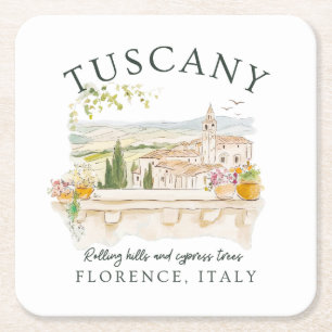 Posavasos Cuadrado De Papel Toscana Italia - Florencia Hills & Cypress Trees