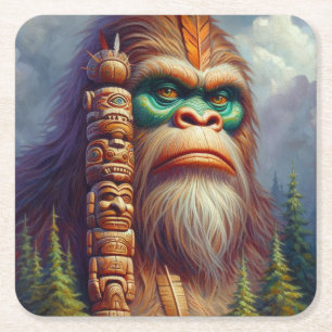 Posavasos Cuadrado De Papel Tótem nativo americano de pie grande