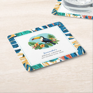 Posavasos Cuadrado De Papel Toucan Despedida de Soltera Veranos Selva Tropical